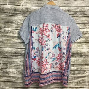 J. Jill Shirt Womens Large Multicolor Linen Top Floral Back Pinstripe Front